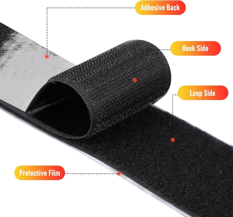 PTUNA 20Ft *4 Inch Hook and Loop Tape with Adhesive Back, Heavy Duty Double Sided Adhesive Strips, Strong Sticky Strips Roll for Home/Office/School/Car, Black - Image 5